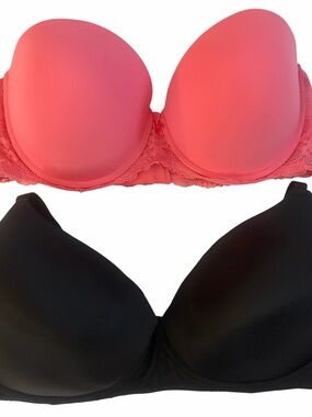 plus size womens bundle set of 2 Strapless & everday bra Coral & Black size 40DD